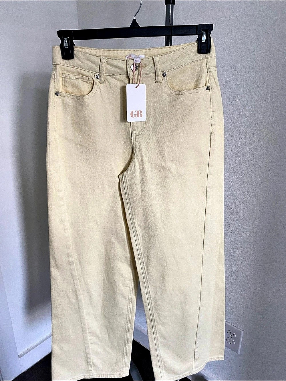 GB lightYellow Wash Denim Wide Leg Jeans Women's Straight Leg Jeans Cream Size 5